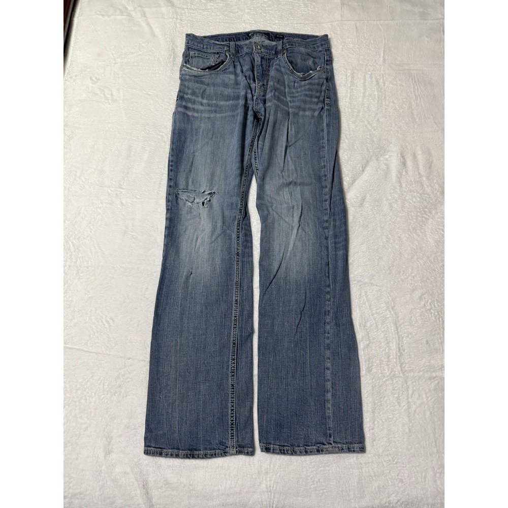 BKE Jeans Mens 33x32 Jake Bootcut Medium Wash Mid Rise Distressed Denim‎